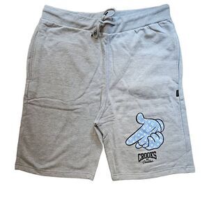 Crooks and Castles Men's Fleece with Air Gun Logo Shorts Grey Light Blue XLarge